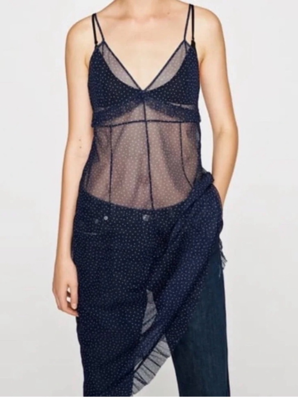 Sheer Navy Polka Dot Slip Dress